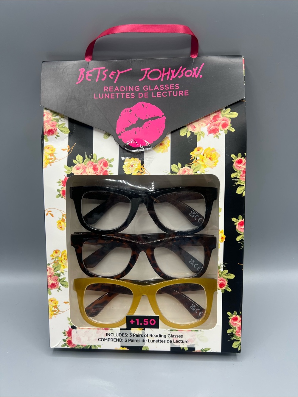 Betsey Johnson 3 Pairs Square Reading Glasses +1.50 New
